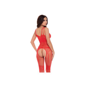 Bodystocking fantaisie rouge ouvert à l'entrejambe 